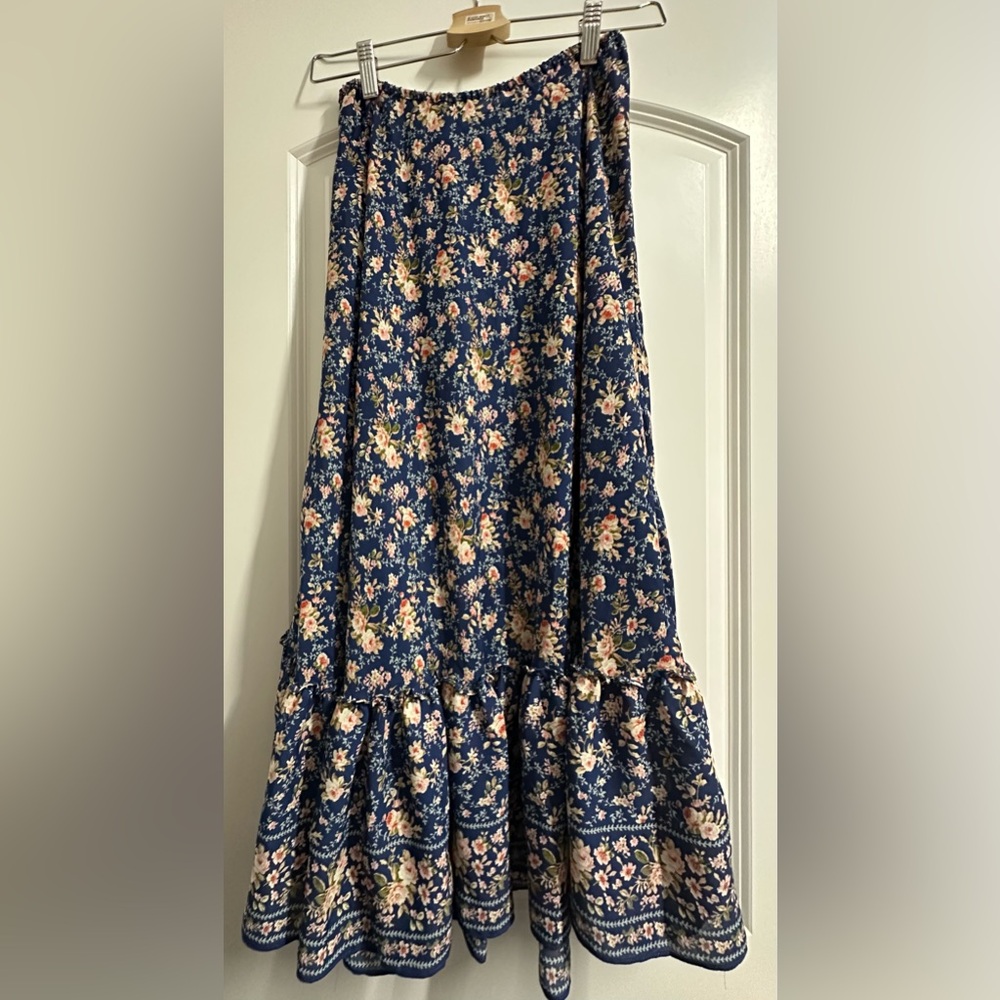 Max Studio Blue Floral Tiered Maxi Skirt, Size XS